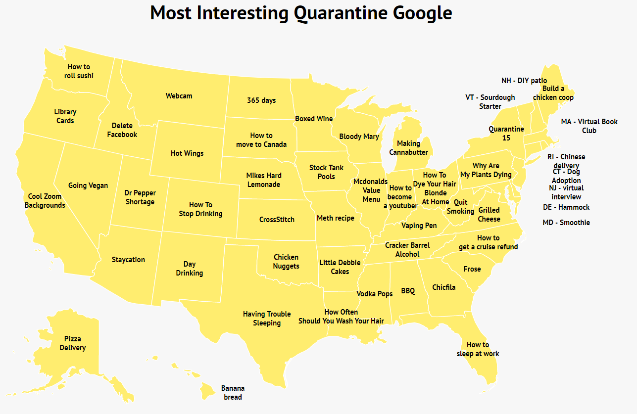 This map shows us the most interesting thing each state Googled during