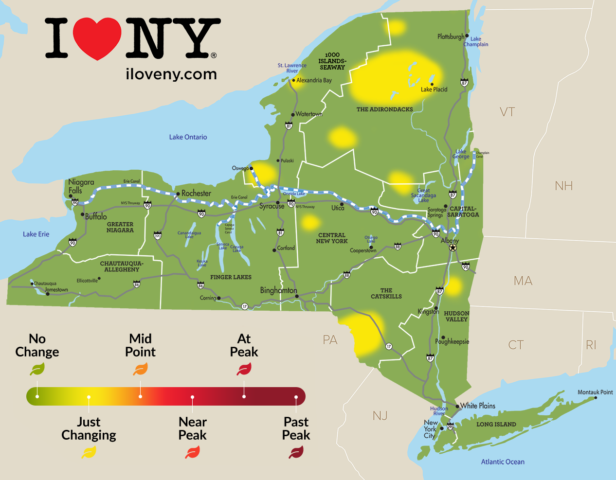 This Useful Map Predicts The Best Times To See Fall Foliage Across New York State