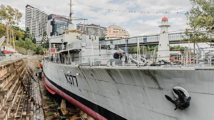 A WWII frigate in drydock