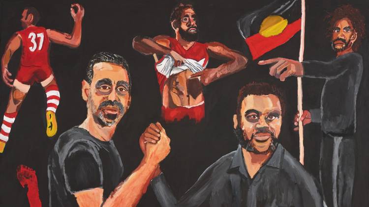Vincent Namatjira’s winning portrait of Adam Goodes ‘Stand strong for who you are’ (cropped)