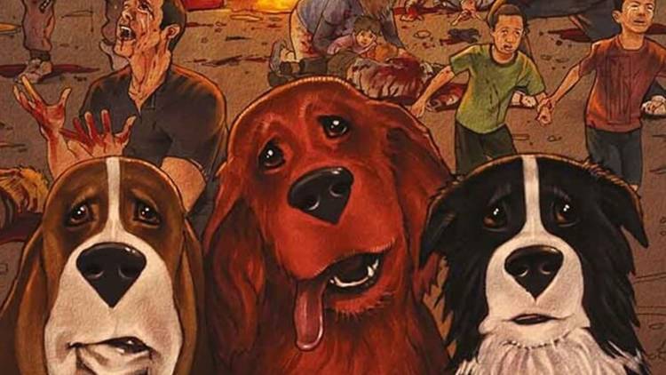 Ilustración de tres perros del cómic Rover Red Charlie