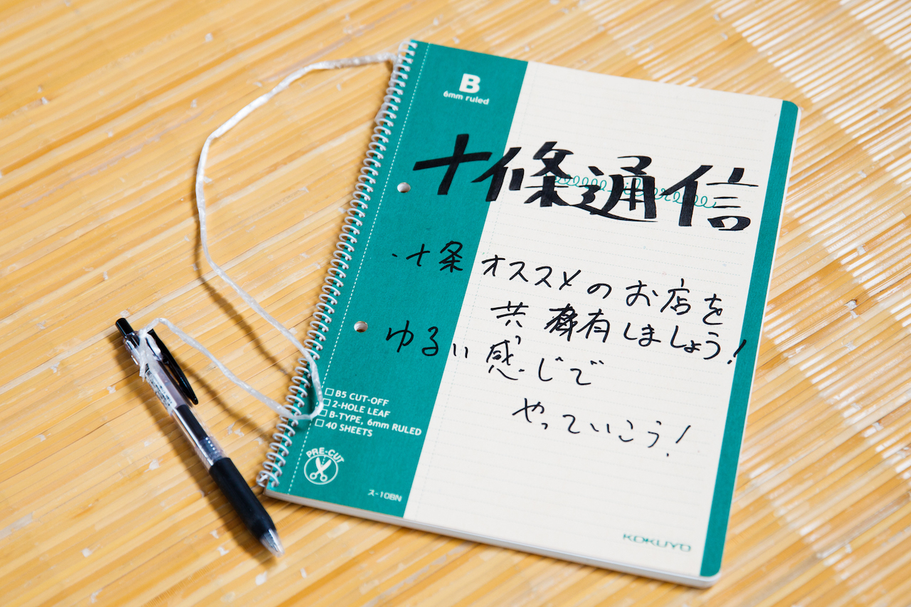 脱衣場には『十條通信』を設置。十条のお勧めの店を共有していこうというノート
