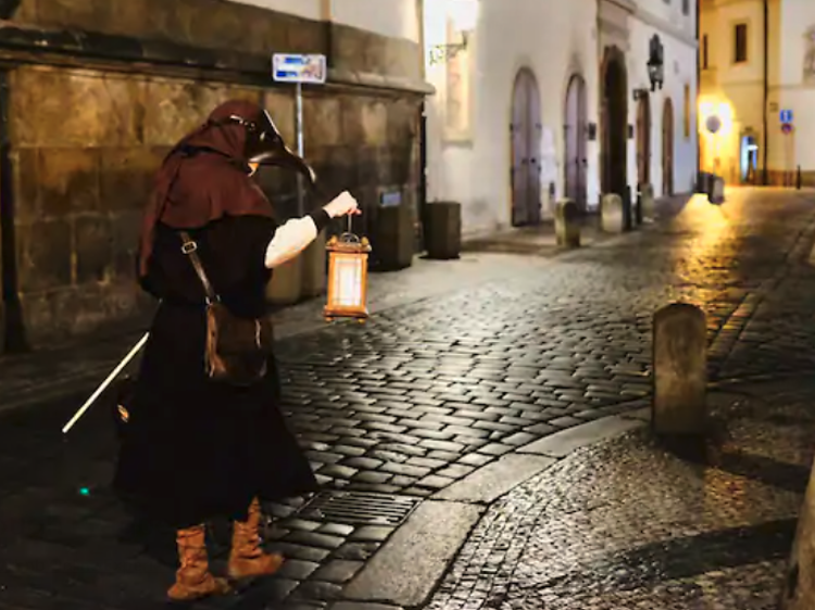 Follow a plague doctor through Prague