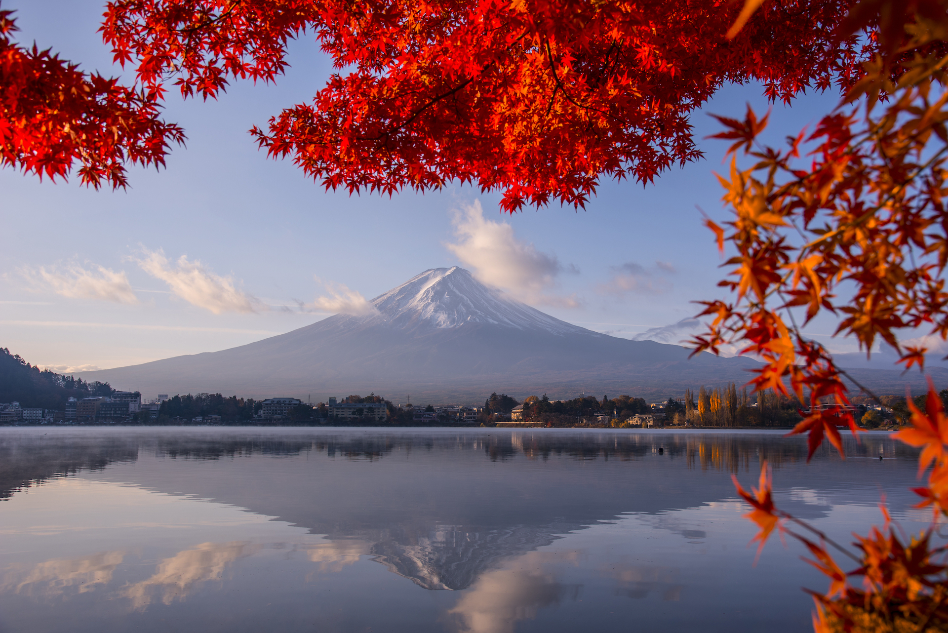 Fallen Leaves On A Tranquil Lake Reflective Double-Sided