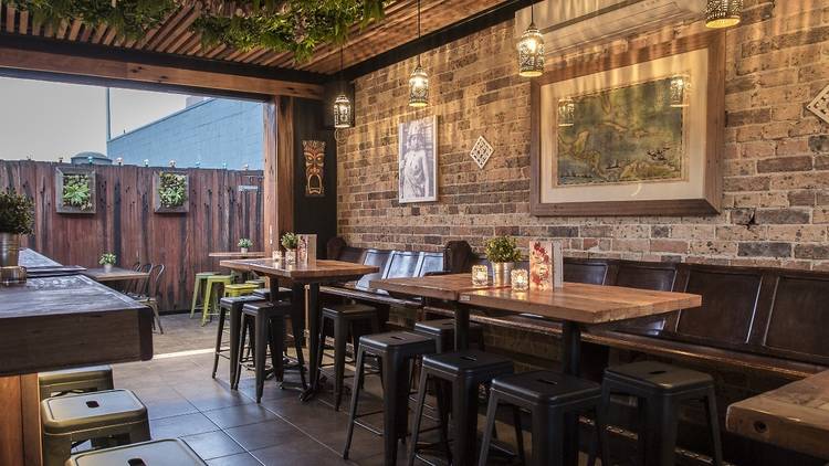 Interior shot of the Forgotten Cask bar and terrace at The Cauliflower Hotel