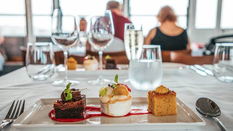 A trio of desserts on the Journey Beyond Cruise lunch 