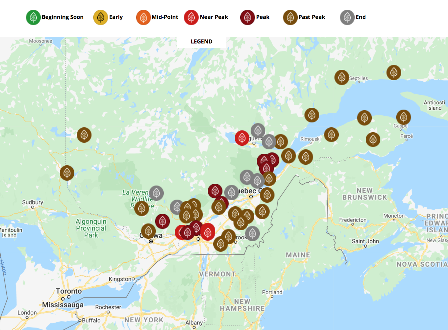 Canada Fall Foliage Map 2020 This Map Tracks Where Fall Foliage Is Peaking Across Quebec