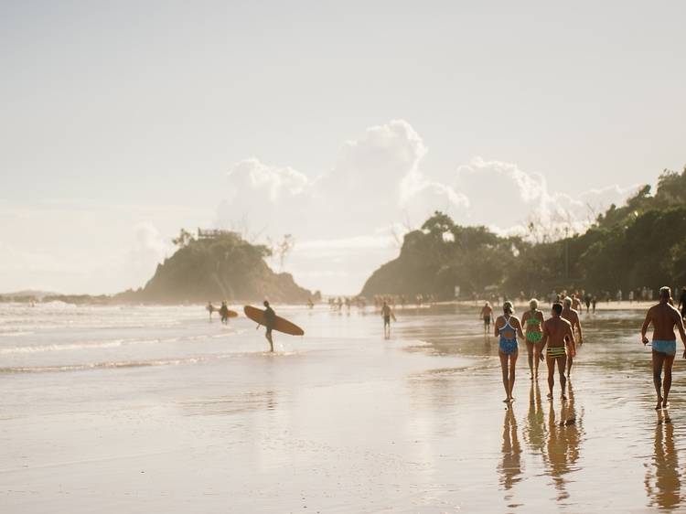 Surfers at Byron Bay