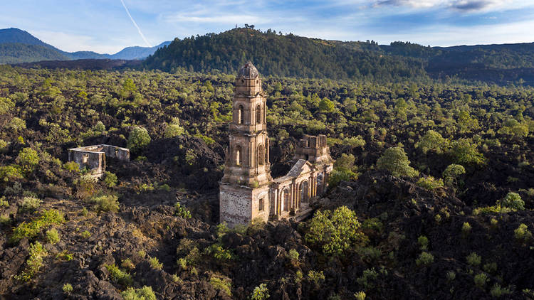 Church of San Juan Parangaricutiro in Mexico