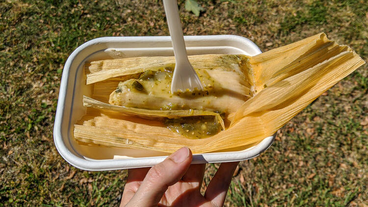 Chicken tamale at Marrickville Organic Markets