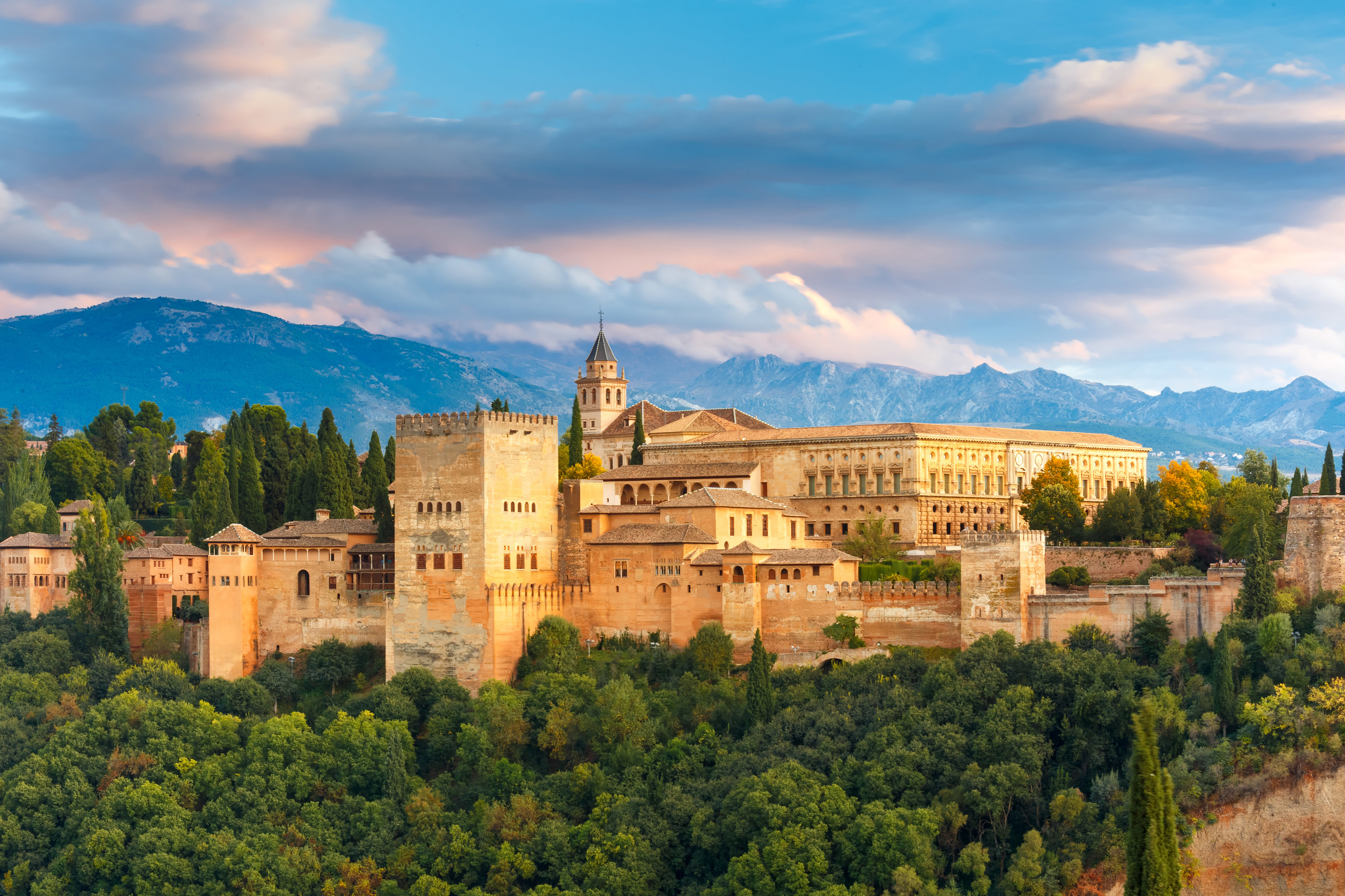 Alhambra at sunset in Granada, Andalusia, Spain