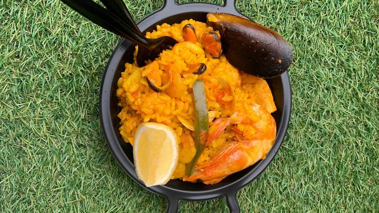 Seafood paella at the Rocks Markets