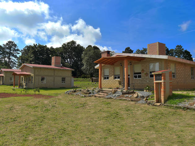 Cabañas de ladrillo en medio del bosque
