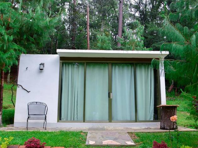 Cabaña en Acaxochitlán Habitación con ventanas con vista al bosque
