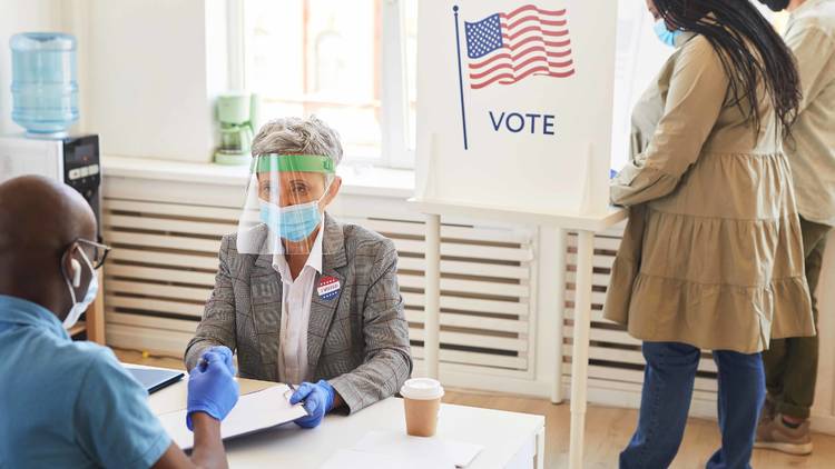 Election Day, people, voting, vote, face mask, gloves, COVID-19