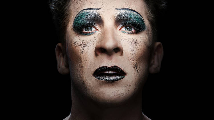 Hugh Sheridan wears heavy makeup and glitter as Hedwig in 'Hedwig and the Angry Inch'.