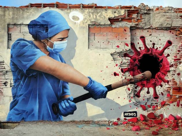 Mural de MrDheo em Vila Nova de Gaia, em homenagem aos profissionais de saúde Mural de MrDheo em Vila Nova de Gaia, em homenagem aos profissionais de saúde