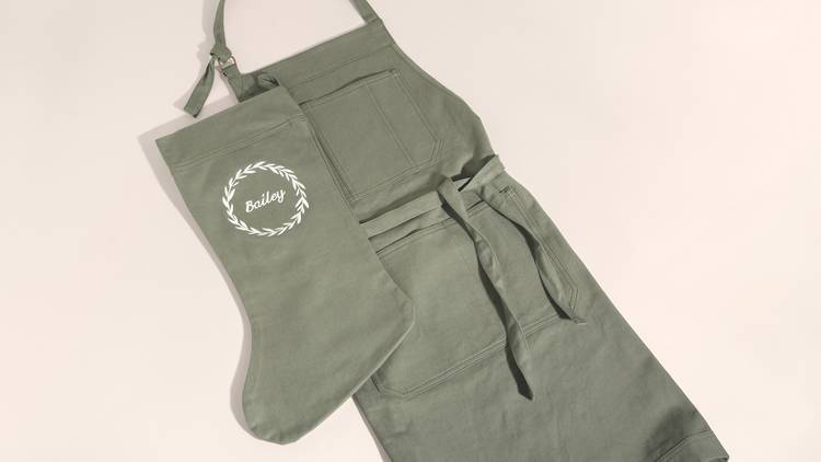 An apron and a Christmas stocking