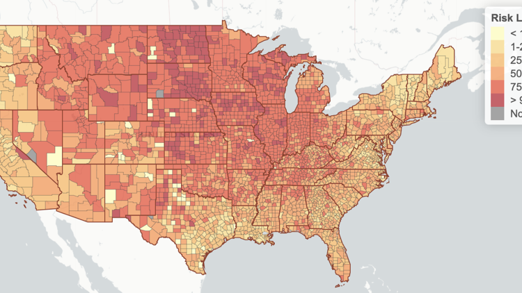 COVID-19 county-by-county risk map