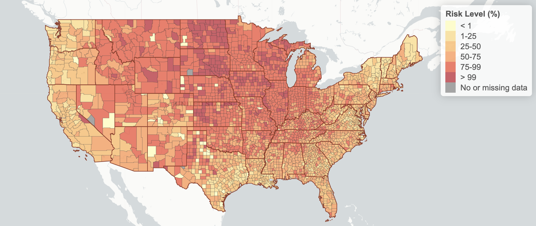 This map highlights the risk of catching COVID-19 in every single ...