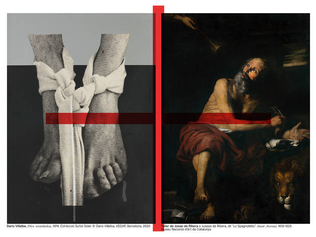Darío Villalba. 'Pies vendados', 1974. Col·lecció Suñol Soler / Taller de Josep de Ribera. Sant Jeroni. 1618-1625. MNAC Darío Villalba. 'Pies vendados', 1974. Col·lecció Suñol Soler / Taller de Josep de Ribera. Sant Jeroni. 1618-1625. MNAC