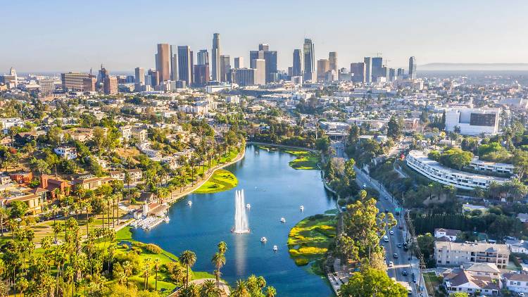 A swan boat ride on Echo Park Lake