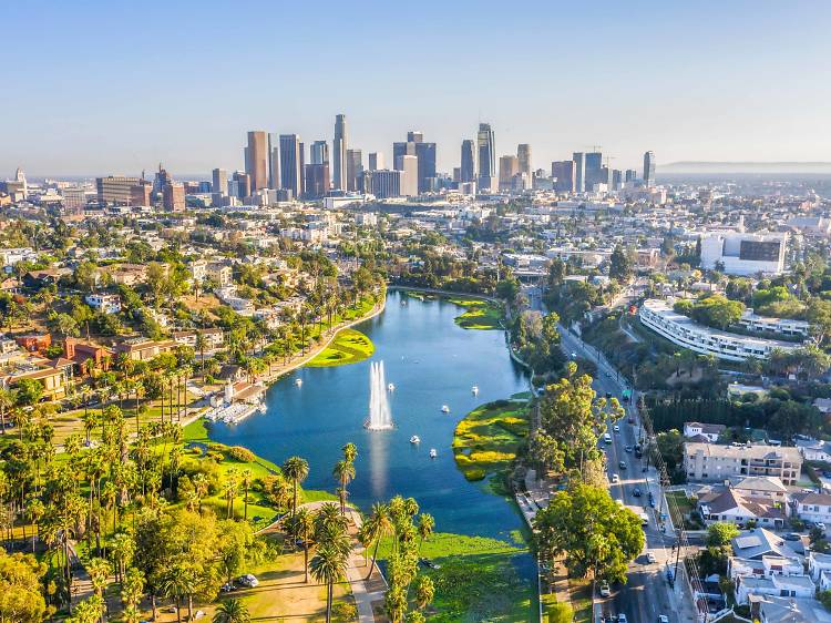 A swan boat ride on Echo Park Lake