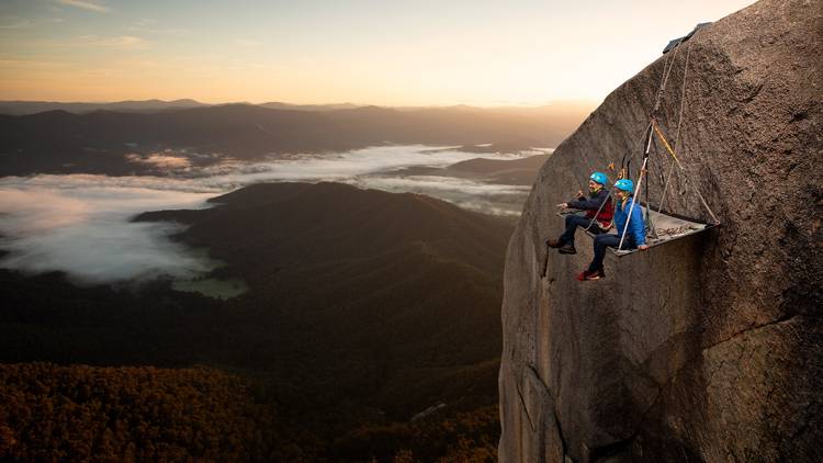 Cliff picnic on the side of Mount Buffalo