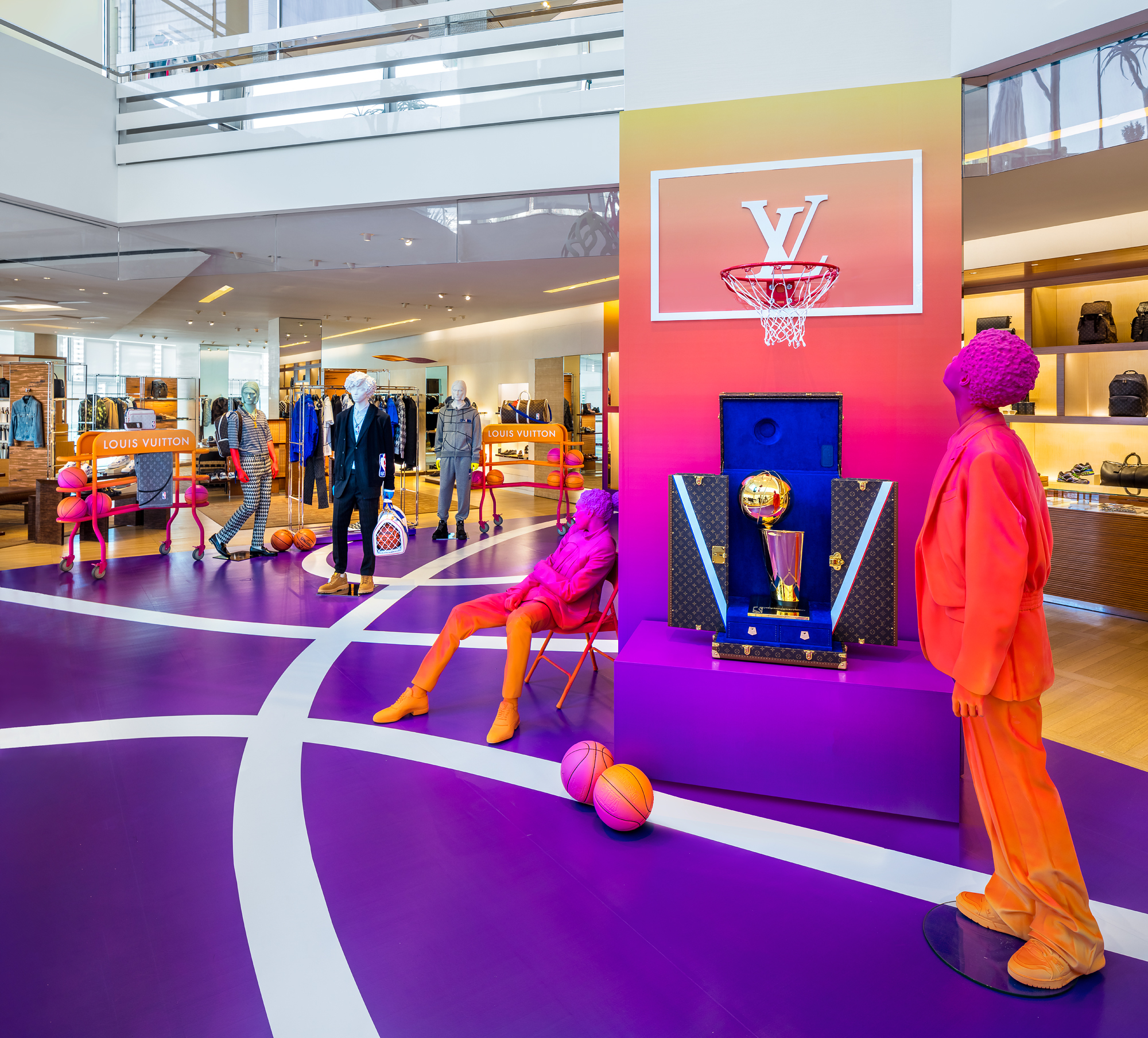 The Lakers championship trophy is on display at Louis Vuitton