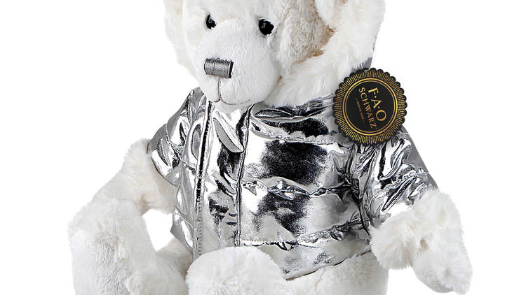 FAO Schwarz Toy Plush 13" Bear in Silver Jacket