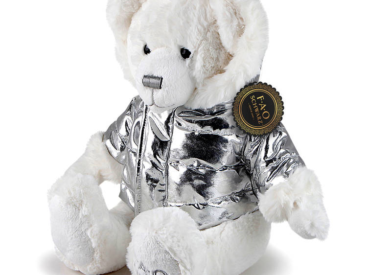 FAO Schwarz Toy Plush 13" Bear in Silver Jacket