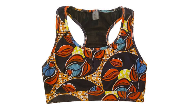 Sustainable tribal-print sports bra by Zolaeve