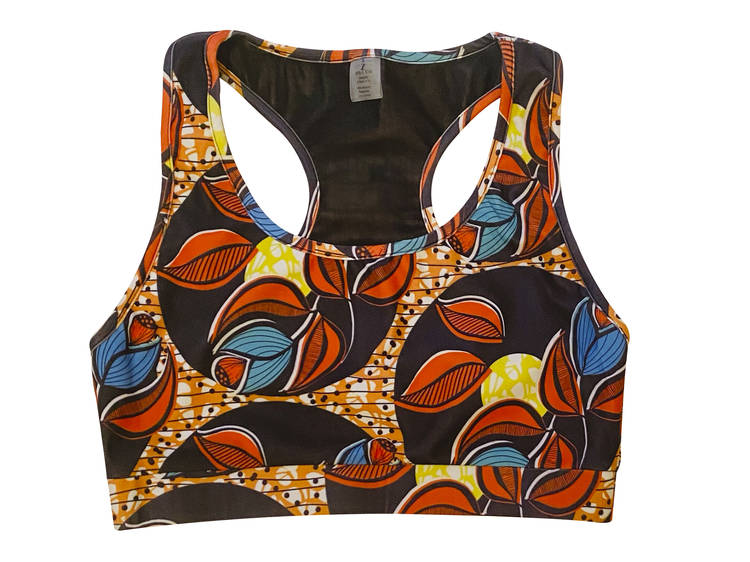 Sustainable tribal-print sports bra by Zolaeve