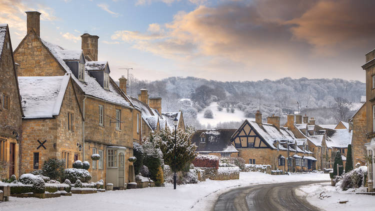 Snowy Cotswold village