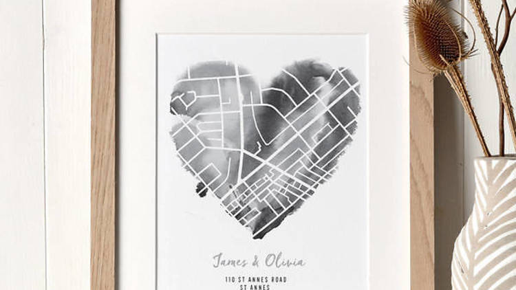 Personalised map heart print