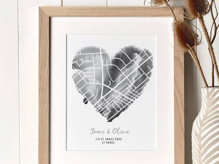 Personalised map heart print