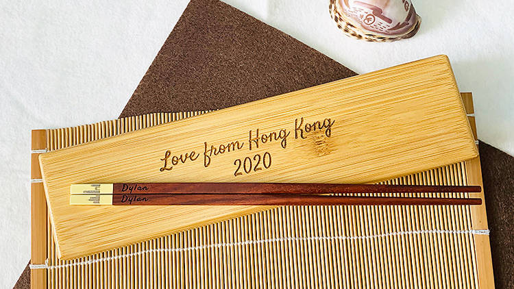 My Love HK's engraved wooden chopsticks 