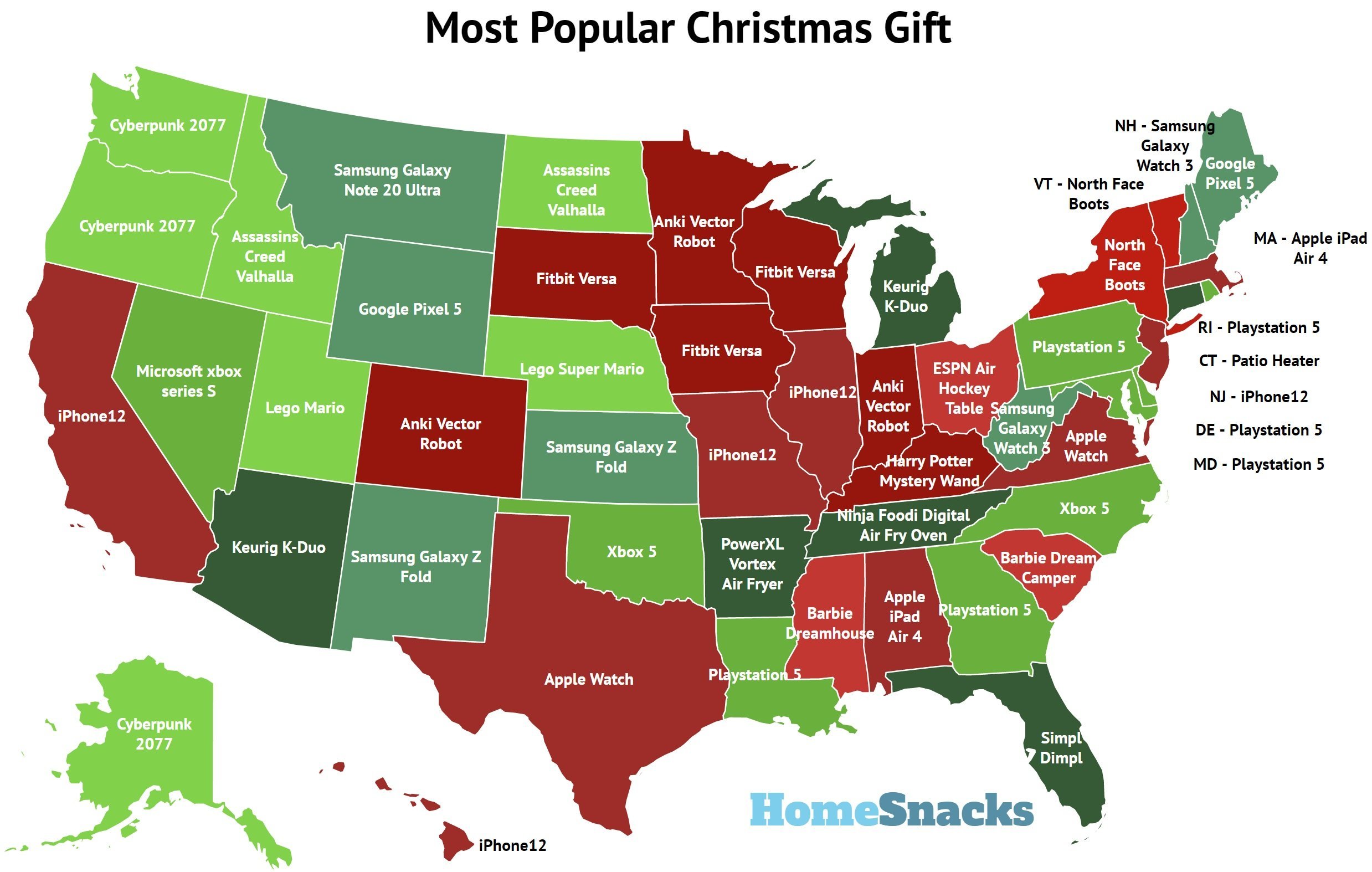 This map highlights the most popular Christmas gift in each state