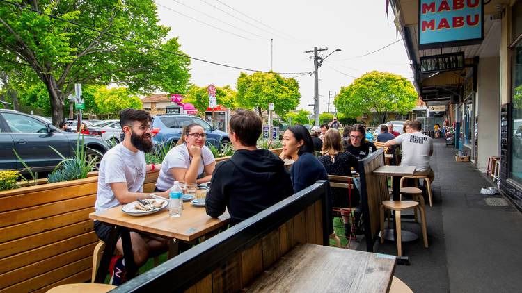 People dining outside