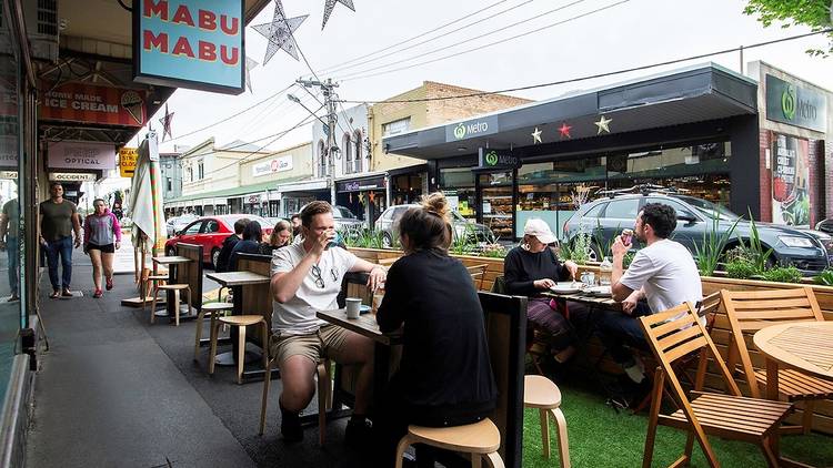 People dining outside