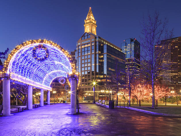Festive images of Boston landmarks decked out for the holidays