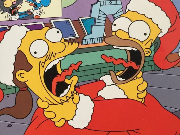 Cómic Navidad Los Simpson Ilustración de Homero disfrazado de Santa Claus