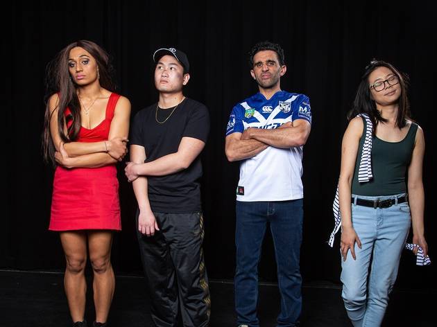 Sex, Drugs and Pork Rolls cast Four actors in a line