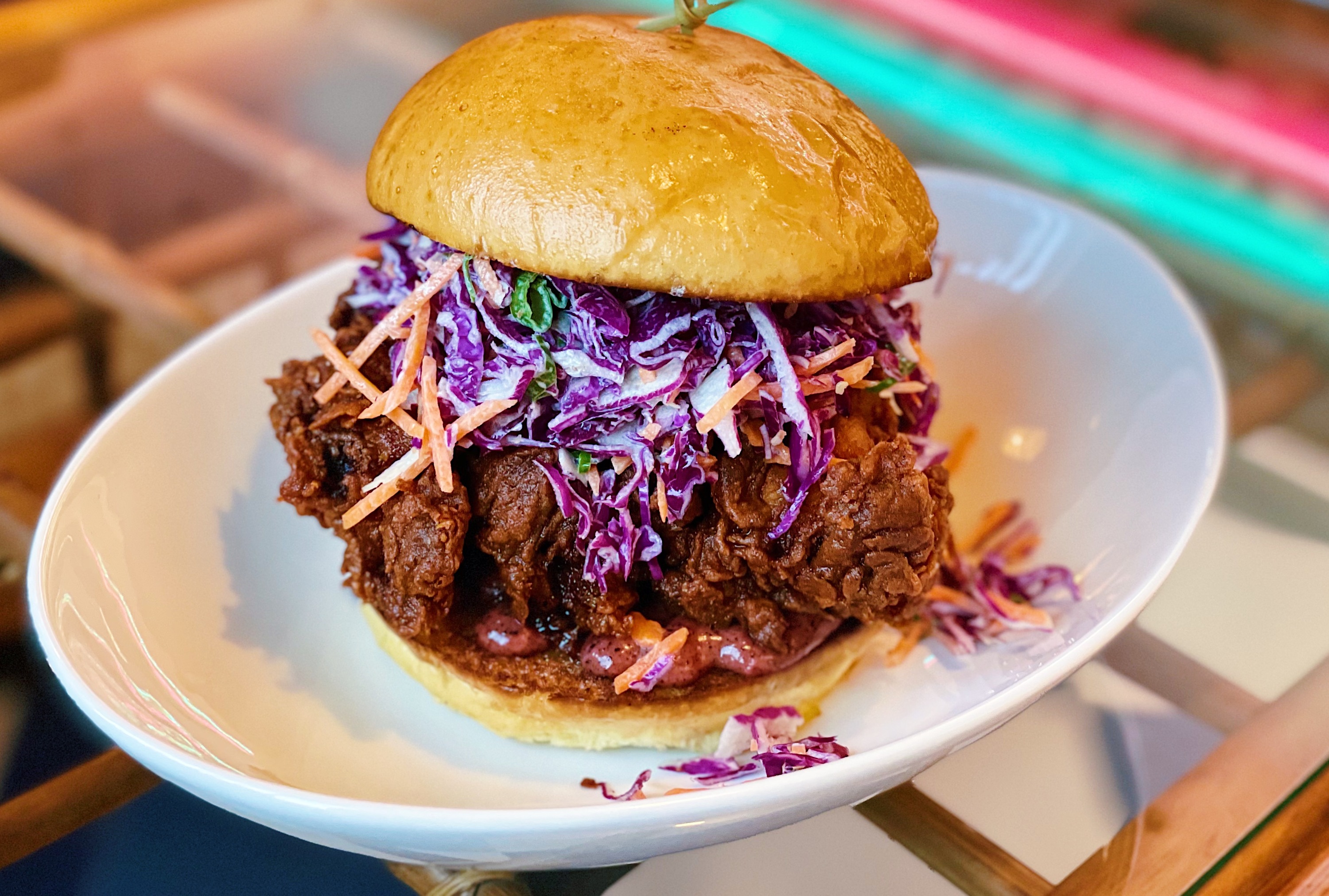 Fried chicken sandwich at Rosemallows bar in Long Beach