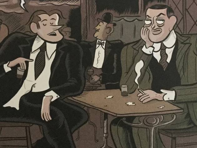 Comic Buñuel en el laberinto de las tortugas Ilustración de Luis Buñuel sentado en la mesa de un bar