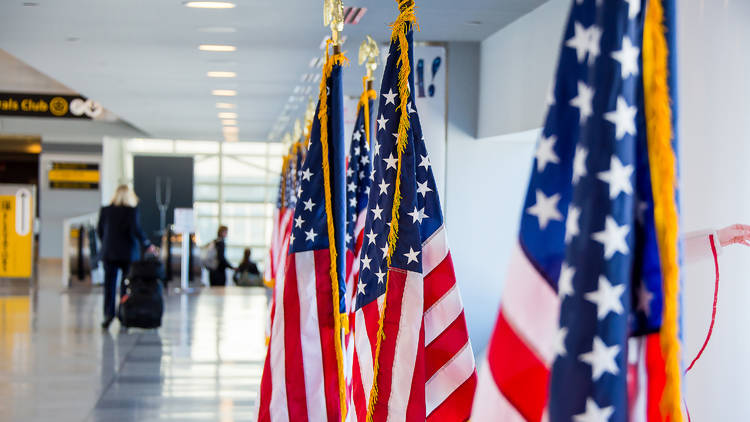 USA flag in airport