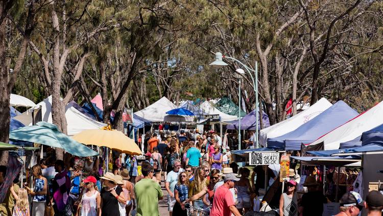 Crowd of people at markets in Byron Bay