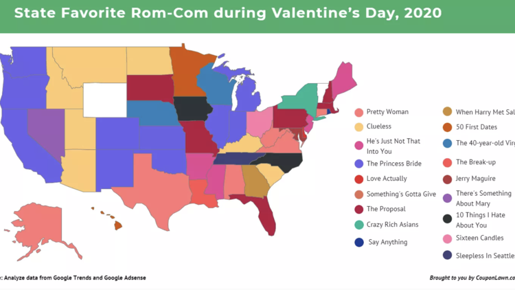 Go-to rom-com during Valentine's Day in each state