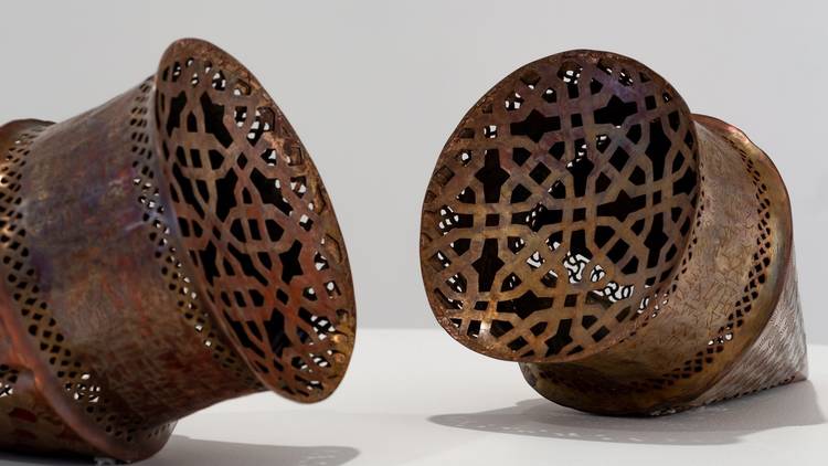 Shireen Taweel's beautiful copper sculptures with Arabic art patterns 'Devices for Listening'