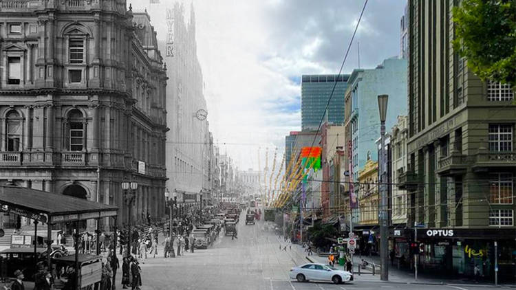 Old Vintage Melbourne then and now Bourke Street